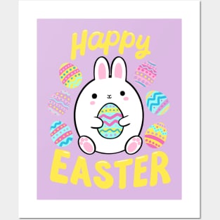 Happy Easter cute Easter Bunny holding an egg Posters and Art